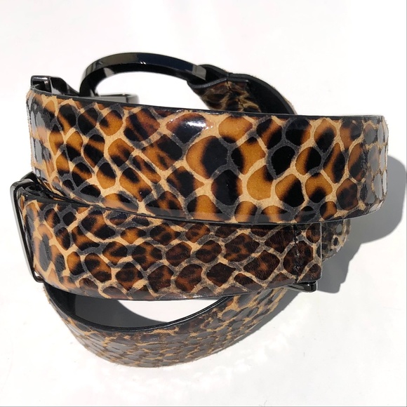 WCM New York leather belt women O/S adjust animal print leopard snake gunmetal - Picture 4 of 16